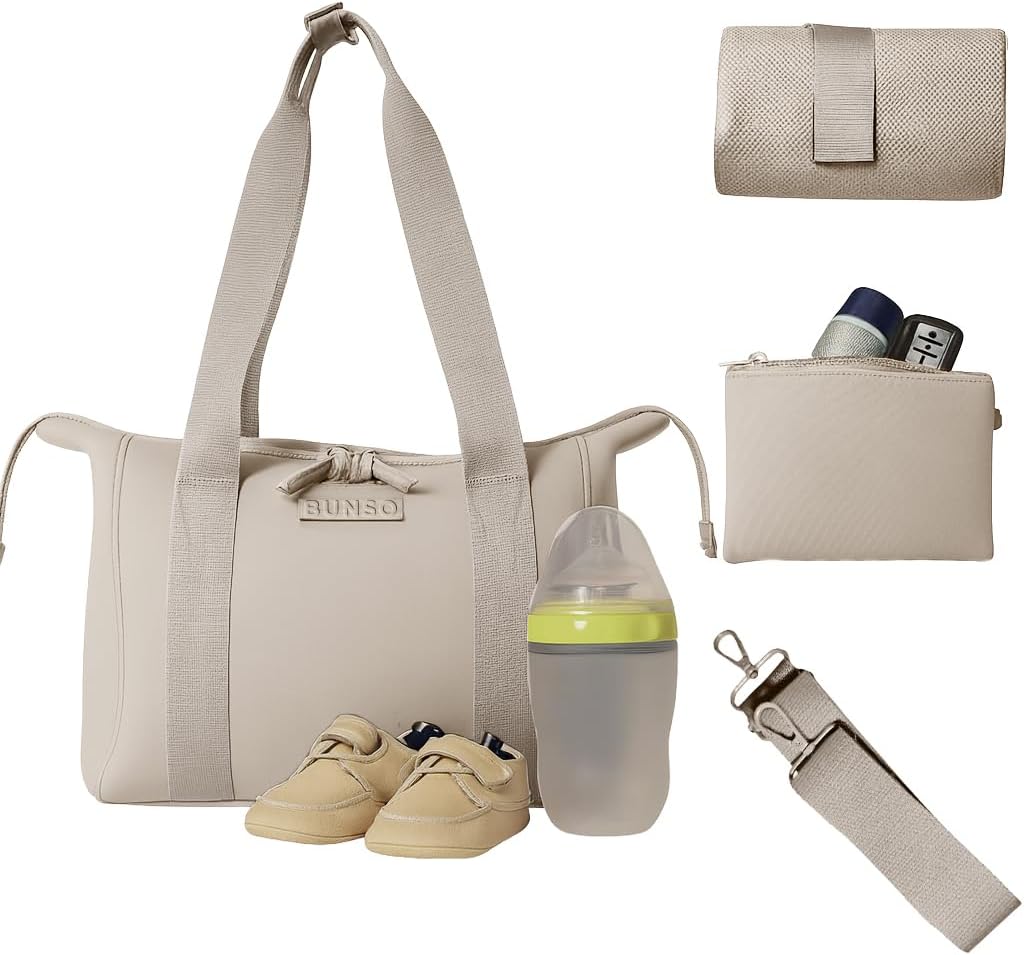 Baby Small Diaper Bag Tote - Lightweight 12x7x8 in Neoprene Diaper Bag with Changing Pad and Pouch, Water-Resistant