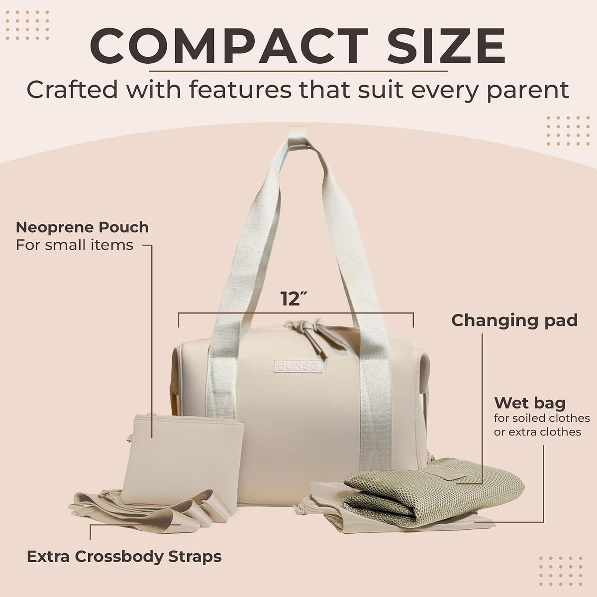 Baby Small Diaper Bag Tote - Lightweight 12x7x8 in Neoprene Diaper Bag with Changing Pad and Pouch, Water-Resistant