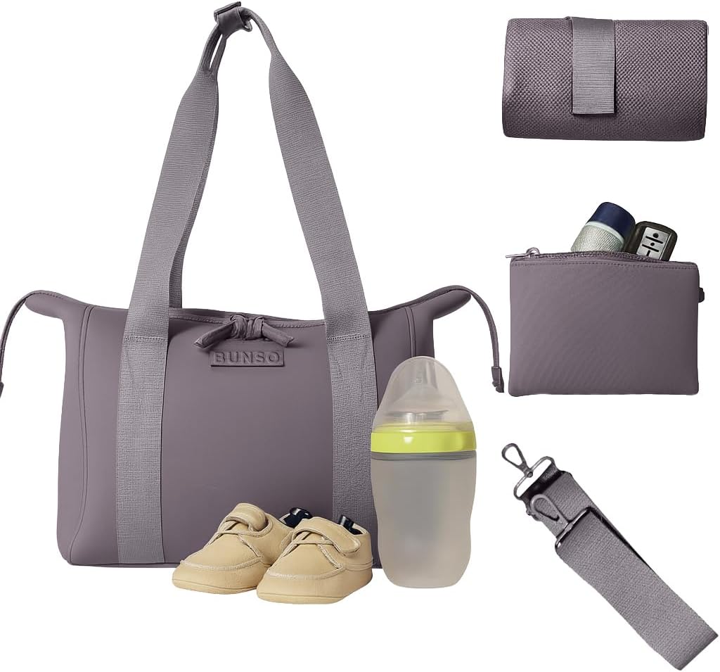 Baby Small Diaper Bag Tote - Lightweight 12x7x8 in Neoprene Diaper Bag with Changing Pad and Pouch, Water-Resistant