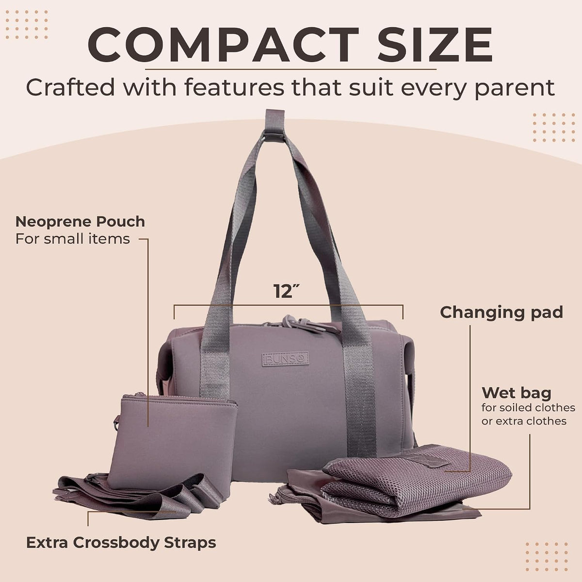 Baby Small Diaper Bag Tote - Lightweight 12x7x8 in Neoprene Diaper Bag with Changing Pad and Pouch, Water-Resistant