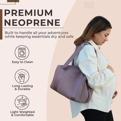 Baby Small Diaper Bag Tote - Lightweight 12x7x8 in Neoprene Diaper Bag with Changing Pad and Pouch, Water-Resistant
