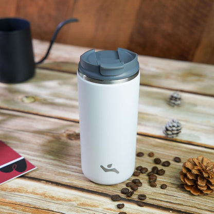 16oz Travel Coffee Mug with Lid, Insulated Stainless Tumbler | Caramel; BPA-free, leak-proof travel mug for hot coffee, iced coffee, office, home, camping, commute & daily use
