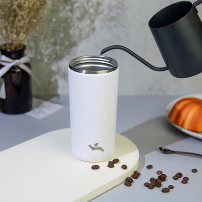 16oz Travel Coffee Mug with Lid, Insulated Stainless Tumbler | Caramel; BPA-free, leak-proof travel mug for hot coffee, iced coffee, office, home, camping, commute & daily use