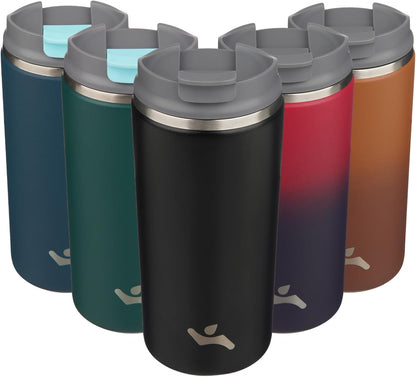 16oz Travel Coffee Mug with Lid, Insulated Stainless Tumbler | Caramel; BPA-free, leak-proof travel mug for hot coffee, iced coffee, office, home, camping, commute & daily use