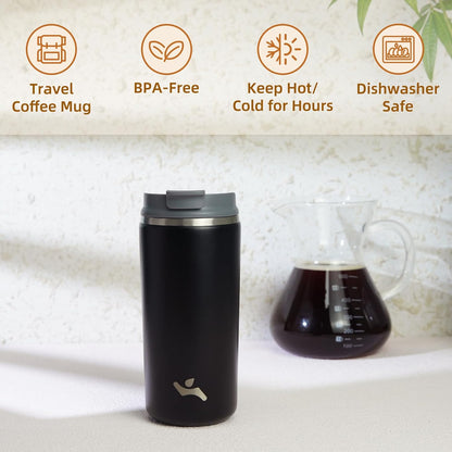 16oz Travel Coffee Mug with Lid, Insulated Stainless Tumbler | Caramel; BPA-free, leak-proof travel mug for hot coffee, iced coffee, office, home, camping, commute & daily use