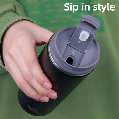16oz Travel Coffee Mug with Lid, Insulated Stainless Tumbler | Caramel; BPA-free, leak-proof travel mug for hot coffee, iced coffee, office, home, camping, commute & daily use
