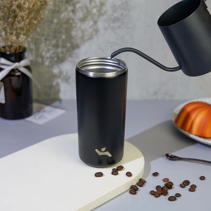 16oz Travel Coffee Mug with Lid, Insulated Stainless Tumbler | Caramel; BPA-free, leak-proof travel mug for hot coffee, iced coffee, office, home, camping, commute & daily use