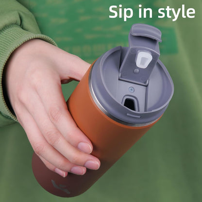 16oz Travel Coffee Mug with Lid, Insulated Stainless Tumbler | Caramel; BPA-free, leak-proof travel mug for hot coffee, iced coffee, office, home, camping, commute & daily use
