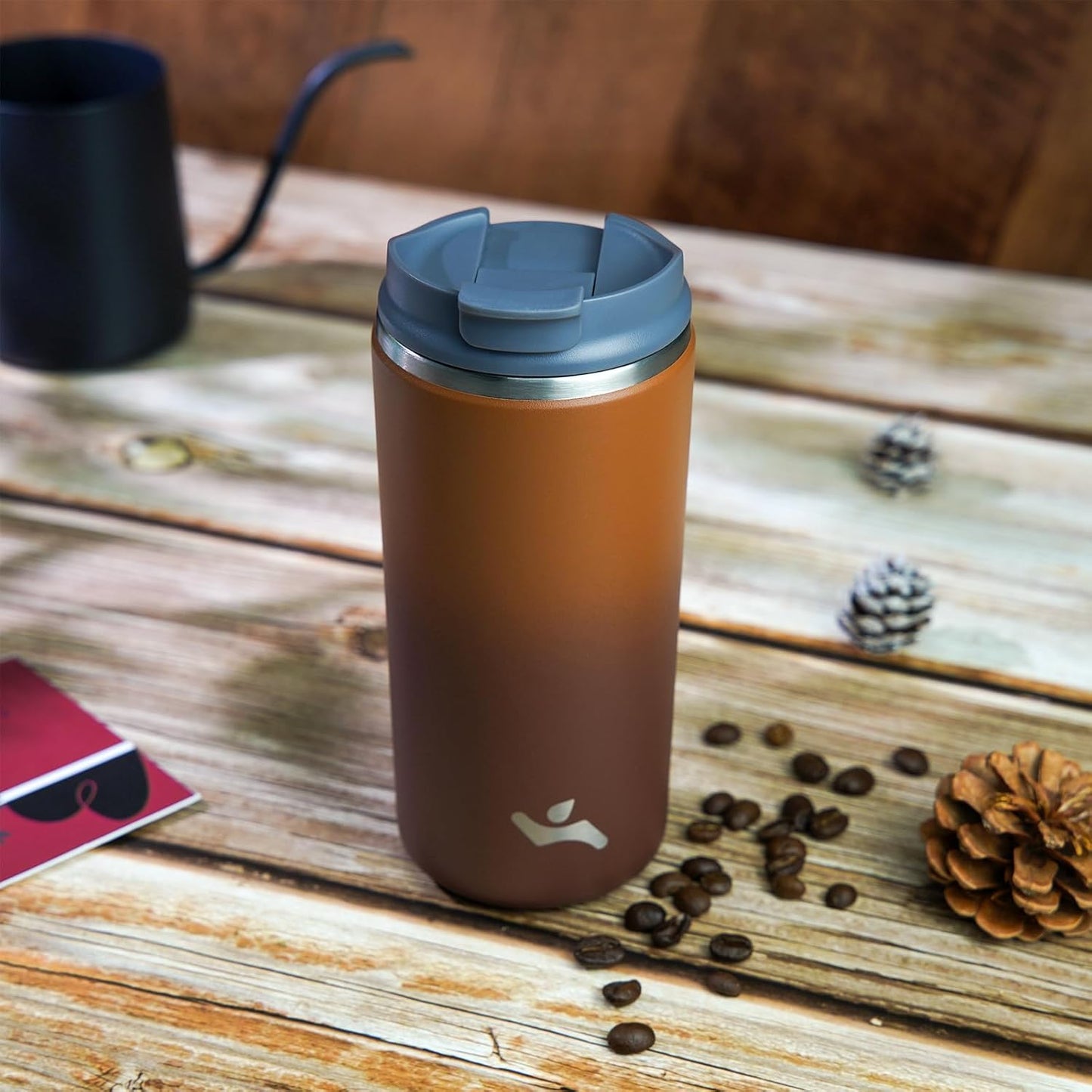 16oz Travel Coffee Mug with Lid, Insulated Stainless Tumbler | Caramel; BPA-free, leak-proof travel mug for hot coffee, iced coffee, office, home, camping, commute & daily use