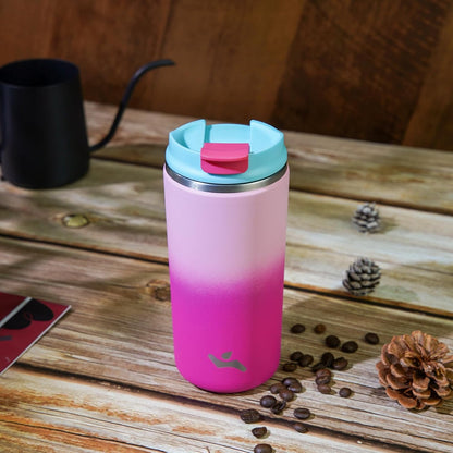16oz Travel Coffee Mug with Lid, Insulated Stainless Tumbler | Caramel; BPA-free, leak-proof travel mug for hot coffee, iced coffee, office, home, camping, commute & daily use