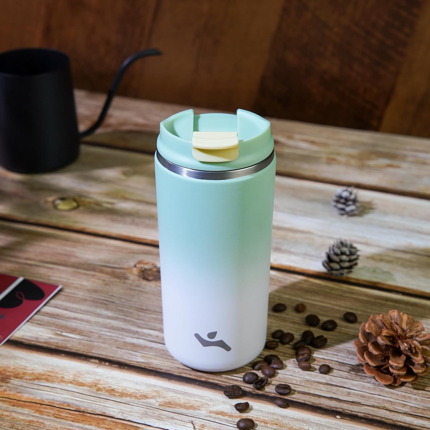 16oz Travel Coffee Mug with Lid, Insulated Stainless Tumbler | Caramel; BPA-free, leak-proof travel mug for hot coffee, iced coffee, office, home, camping, commute & daily use