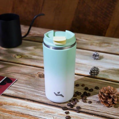 16oz Travel Coffee Mug with Lid, Insulated Stainless Tumbler | Caramel; BPA-free, leak-proof travel mug for hot coffee, iced coffee, office, home, camping, commute & daily use