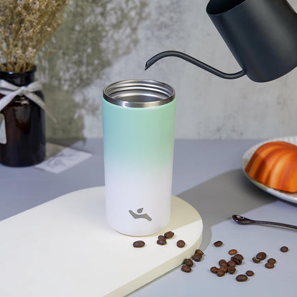 16oz Travel Coffee Mug with Lid, Insulated Stainless Tumbler | Caramel; BPA-free, leak-proof travel mug for hot coffee, iced coffee, office, home, camping, commute & daily use