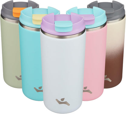 16oz Travel Coffee Mug with Lid, Insulated Stainless Tumbler | Caramel; BPA-free, leak-proof travel mug for hot coffee, iced coffee, office, home, camping, commute & daily use