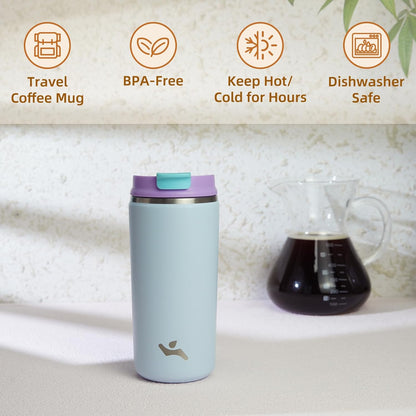 16oz Travel Coffee Mug with Lid, Insulated Stainless Tumbler | Caramel; BPA-free, leak-proof travel mug for hot coffee, iced coffee, office, home, camping, commute & daily use