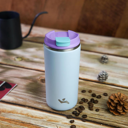 16oz Travel Coffee Mug with Lid, Insulated Stainless Tumbler | Caramel; BPA-free, leak-proof travel mug for hot coffee, iced coffee, office, home, camping, commute & daily use