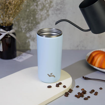 16oz Travel Coffee Mug with Lid, Insulated Stainless Tumbler | Caramel; BPA-free, leak-proof travel mug for hot coffee, iced coffee, office, home, camping, commute & daily use