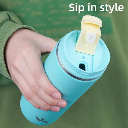 16oz Travel Coffee Mug with Lid, Insulated Stainless Tumbler | Caramel; BPA-free, leak-proof travel mug for hot coffee, iced coffee, office, home, camping, commute & daily use
