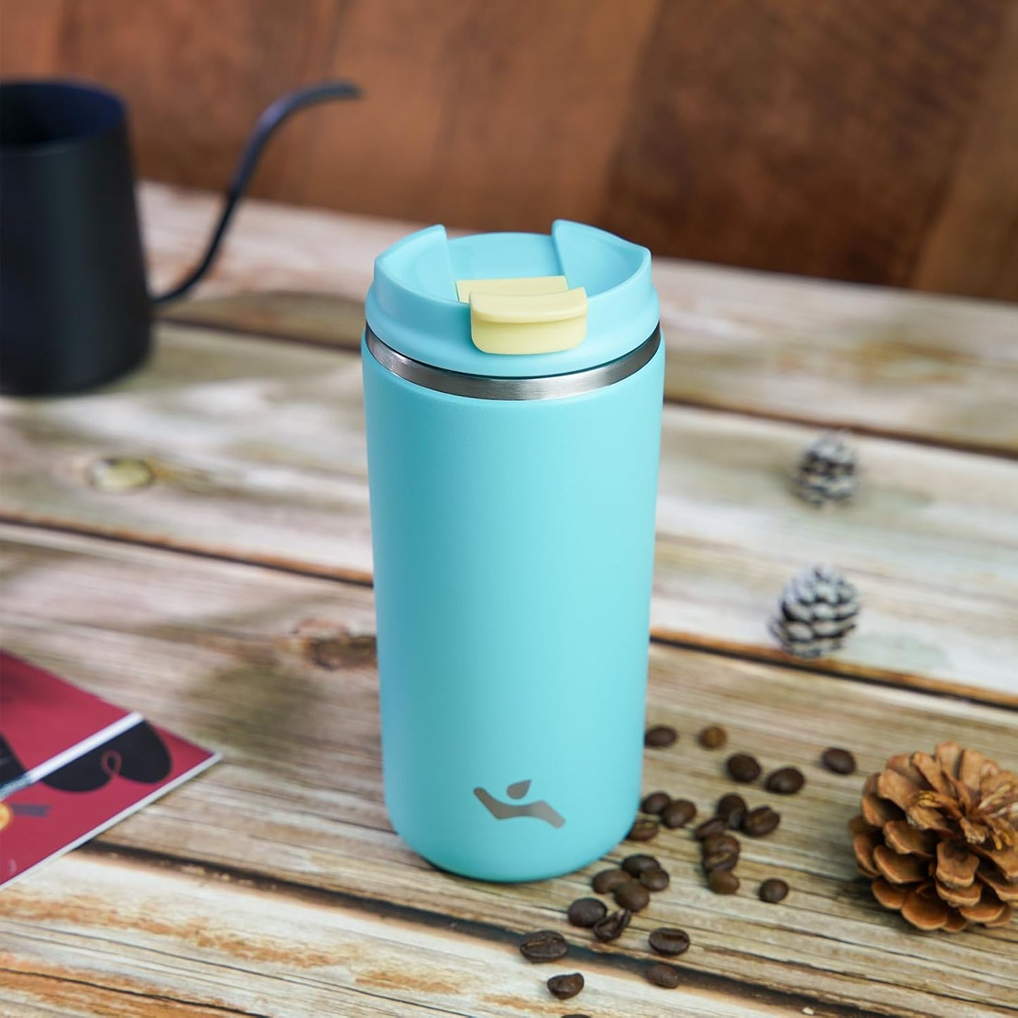 16oz Travel Coffee Mug with Lid, Insulated Stainless Tumbler | Caramel; BPA-free, leak-proof travel mug for hot coffee, iced coffee, office, home, camping, commute & daily use