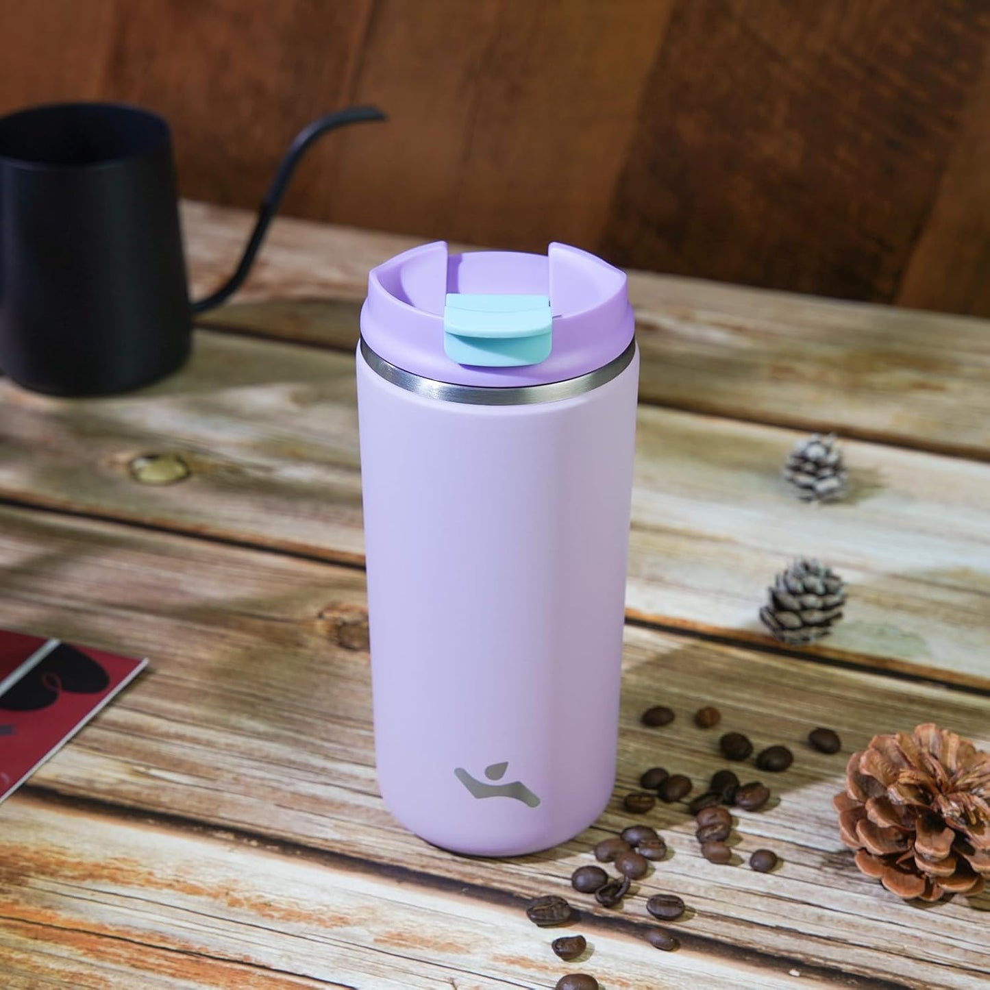 16oz Travel Coffee Mug with Lid, Insulated Stainless Tumbler | Caramel; BPA-free, leak-proof travel mug for hot coffee, iced coffee, office, home, camping, commute & daily use
