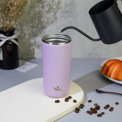 16oz Travel Coffee Mug with Lid, Insulated Stainless Tumbler | Caramel; BPA-free, leak-proof travel mug for hot coffee, iced coffee, office, home, camping, commute & daily use
