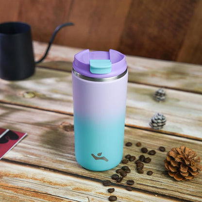 16oz Travel Coffee Mug with Lid, Insulated Stainless Tumbler | Caramel; BPA-free, leak-proof travel mug for hot coffee, iced coffee, office, home, camping, commute & daily use