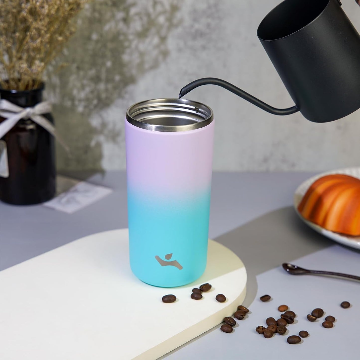 16oz Travel Coffee Mug with Lid, Insulated Stainless Tumbler | Caramel; BPA-free, leak-proof travel mug for hot coffee, iced coffee, office, home, camping, commute & daily use