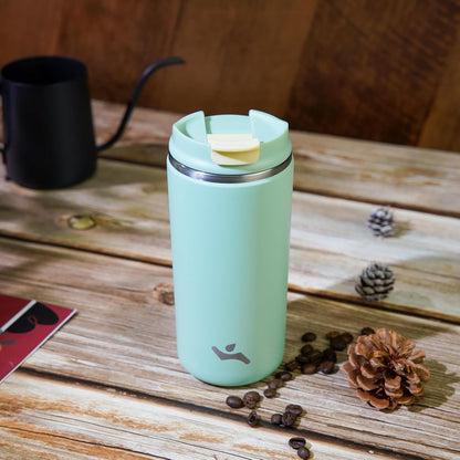 16oz Travel Coffee Mug with Lid, Insulated Stainless Tumbler | Caramel; BPA-free, leak-proof travel mug for hot coffee, iced coffee, office, home, camping, commute & daily use