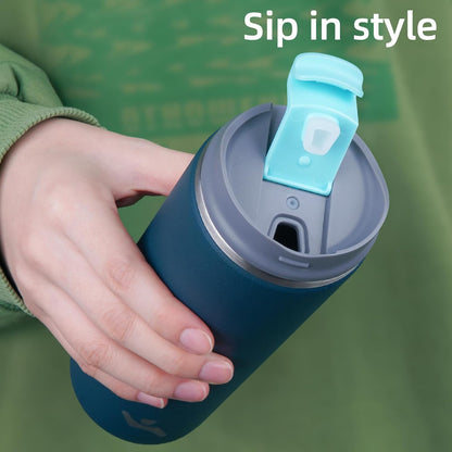 16oz Travel Coffee Mug with Lid, Insulated Stainless Tumbler | Caramel; BPA-free, leak-proof travel mug for hot coffee, iced coffee, office, home, camping, commute & daily use