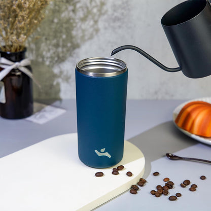 16oz Travel Coffee Mug with Lid, Insulated Stainless Tumbler | Caramel; BPA-free, leak-proof travel mug for hot coffee, iced coffee, office, home, camping, commute & daily use