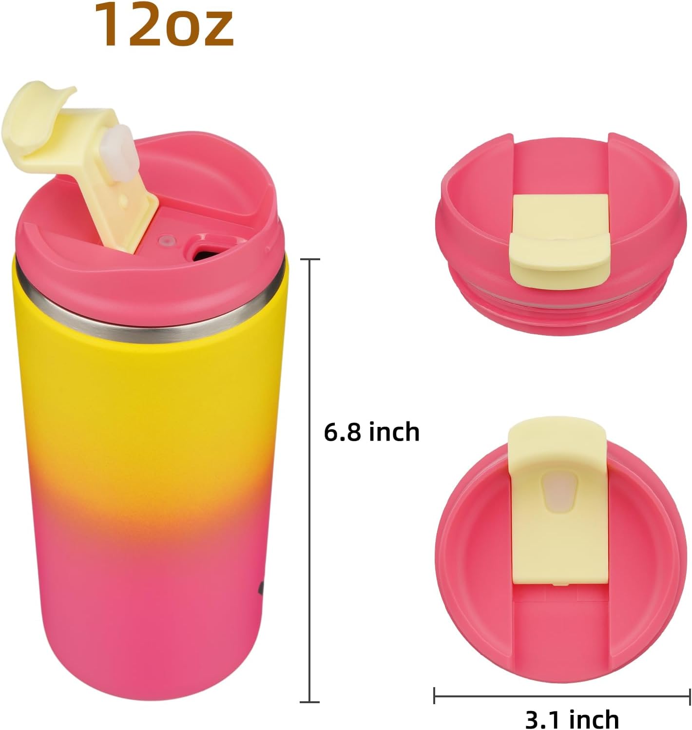 16oz Travel Coffee Mug with Lid, Insulated Stainless Tumbler | Caramel; BPA-free, leak-proof travel mug for hot coffee, iced coffee, office, home, camping, commute & daily use