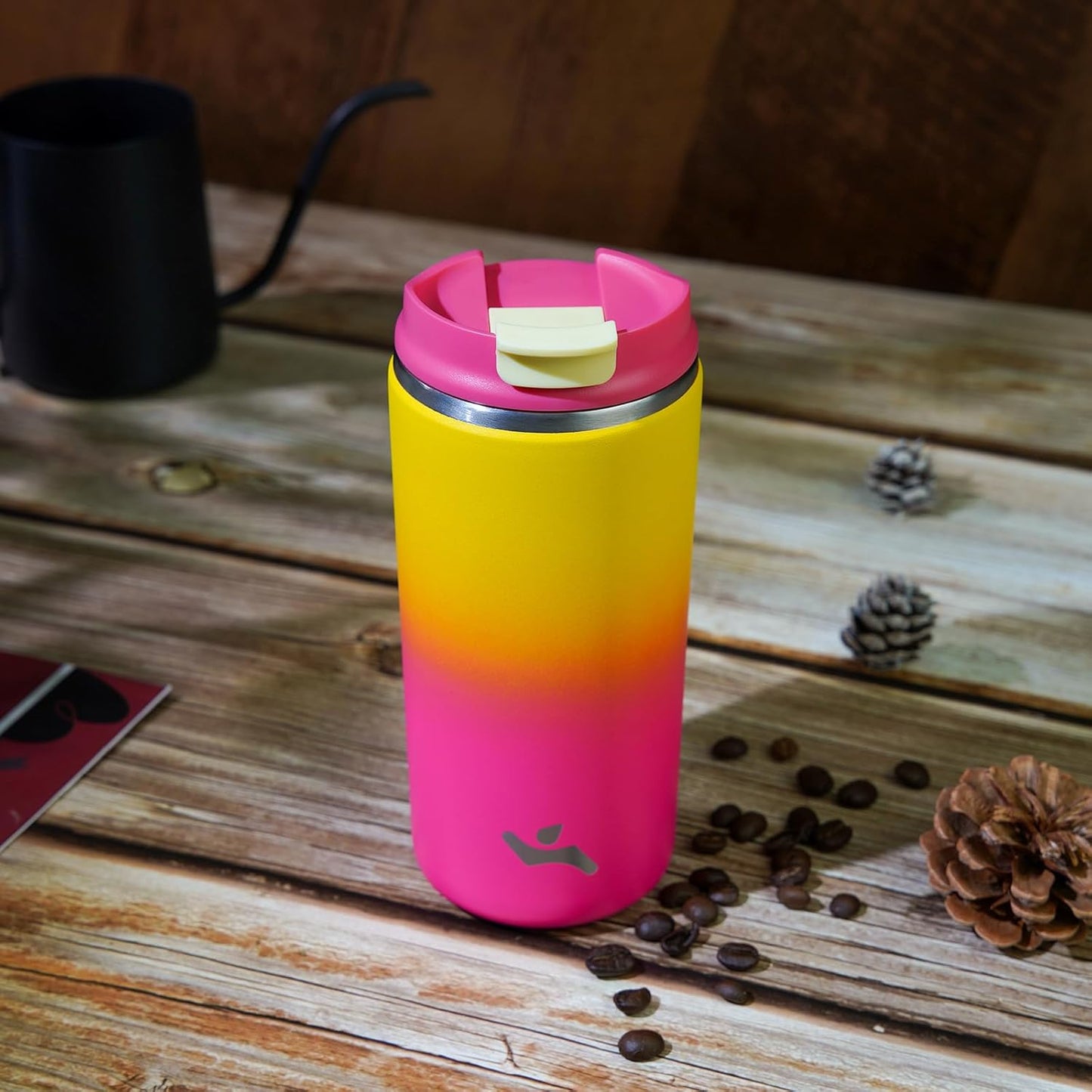 16oz Travel Coffee Mug with Lid, Insulated Stainless Tumbler | Caramel; BPA-free, leak-proof travel mug for hot coffee, iced coffee, office, home, camping, commute & daily use