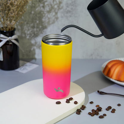 16oz Travel Coffee Mug with Lid, Insulated Stainless Tumbler | Caramel; BPA-free, leak-proof travel mug for hot coffee, iced coffee, office, home, camping, commute & daily use