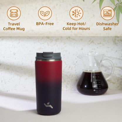 16oz Travel Coffee Mug with Lid, Insulated Stainless Tumbler | Caramel; BPA-free, leak-proof travel mug for hot coffee, iced coffee, office, home, camping, commute & daily use