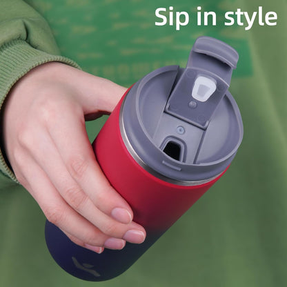 16oz Travel Coffee Mug with Lid, Insulated Stainless Tumbler | Caramel; BPA-free, leak-proof travel mug for hot coffee, iced coffee, office, home, camping, commute & daily use