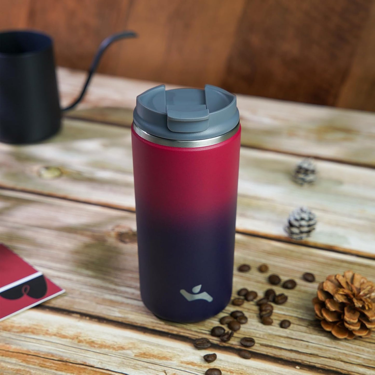 16oz Travel Coffee Mug with Lid, Insulated Stainless Tumbler | Caramel; BPA-free, leak-proof travel mug for hot coffee, iced coffee, office, home, camping, commute & daily use