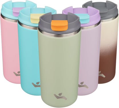 16oz Travel Coffee Mug with Lid, Insulated Stainless Tumbler | Caramel; BPA-free, leak-proof travel mug for hot coffee, iced coffee, office, home, camping, commute & daily use