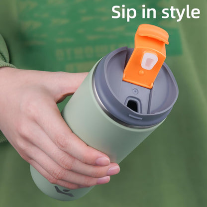 16oz Travel Coffee Mug with Lid, Insulated Stainless Tumbler | Caramel; BPA-free, leak-proof travel mug for hot coffee, iced coffee, office, home, camping, commute & daily use