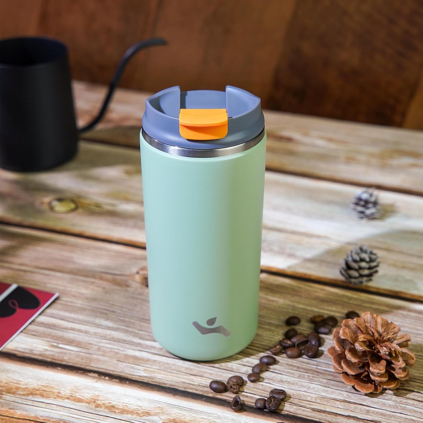 16oz Travel Coffee Mug with Lid, Insulated Stainless Tumbler | Caramel; BPA-free, leak-proof travel mug for hot coffee, iced coffee, office, home, camping, commute & daily use