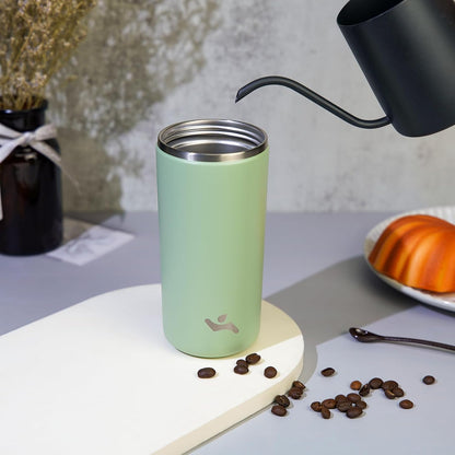 16oz Travel Coffee Mug with Lid, Insulated Stainless Tumbler | Caramel; BPA-free, leak-proof travel mug for hot coffee, iced coffee, office, home, camping, commute & daily use