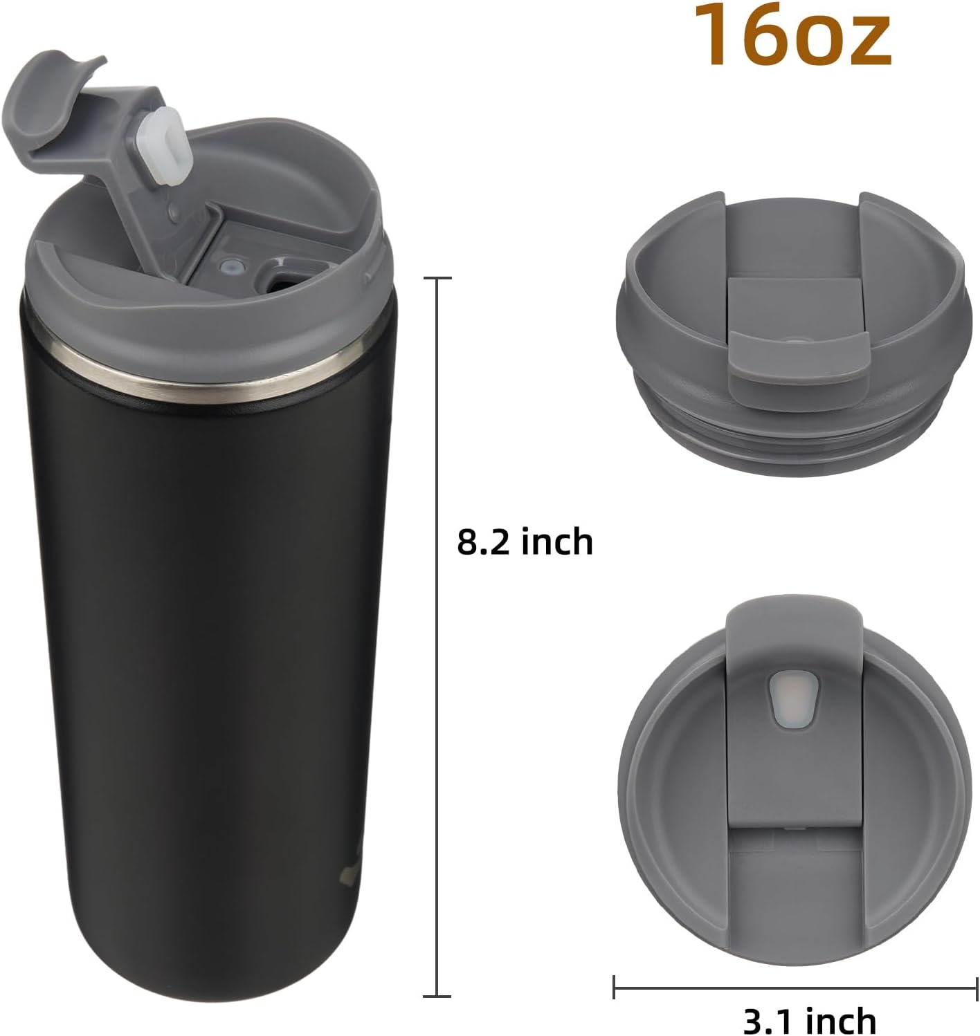 16oz Travel Coffee Mug with Lid, Insulated Stainless Tumbler | Caramel; BPA-free, leak-proof travel mug for hot coffee, iced coffee, office, home, camping, commute & daily use