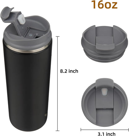16oz Travel Coffee Mug with Lid, Insulated Stainless Tumbler | Caramel; BPA-free, leak-proof travel mug for hot coffee, iced coffee, office, home, camping, commute & daily use