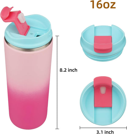 16oz Travel Coffee Mug with Lid, Insulated Stainless Tumbler | Caramel; BPA-free, leak-proof travel mug for hot coffee, iced coffee, office, home, camping, commute & daily use