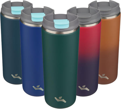 16oz Travel Coffee Mug with Lid, Insulated Stainless Tumbler | Caramel; BPA-free, leak-proof travel mug for hot coffee, iced coffee, office, home, camping, commute & daily use