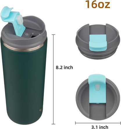 16oz Travel Coffee Mug with Lid, Insulated Stainless Tumbler | Caramel; BPA-free, leak-proof travel mug for hot coffee, iced coffee, office, home, camping, commute & daily use