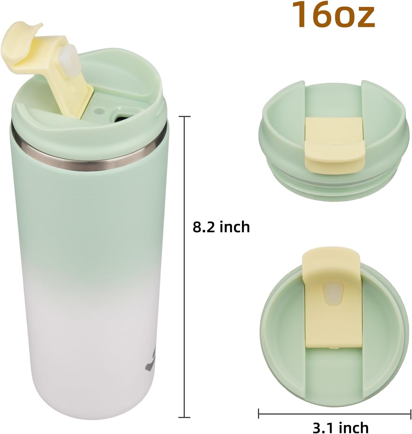 16oz Travel Coffee Mug with Lid, Insulated Stainless Tumbler | Caramel; BPA-free, leak-proof travel mug for hot coffee, iced coffee, office, home, camping, commute & daily use