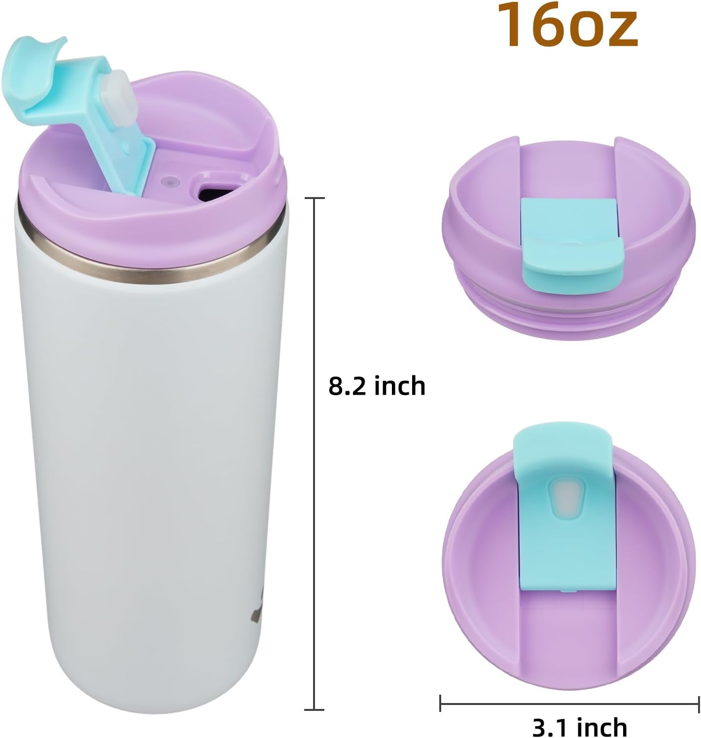 16oz Travel Coffee Mug with Lid, Insulated Stainless Tumbler | Caramel; BPA-free, leak-proof travel mug for hot coffee, iced coffee, office, home, camping, commute & daily use
