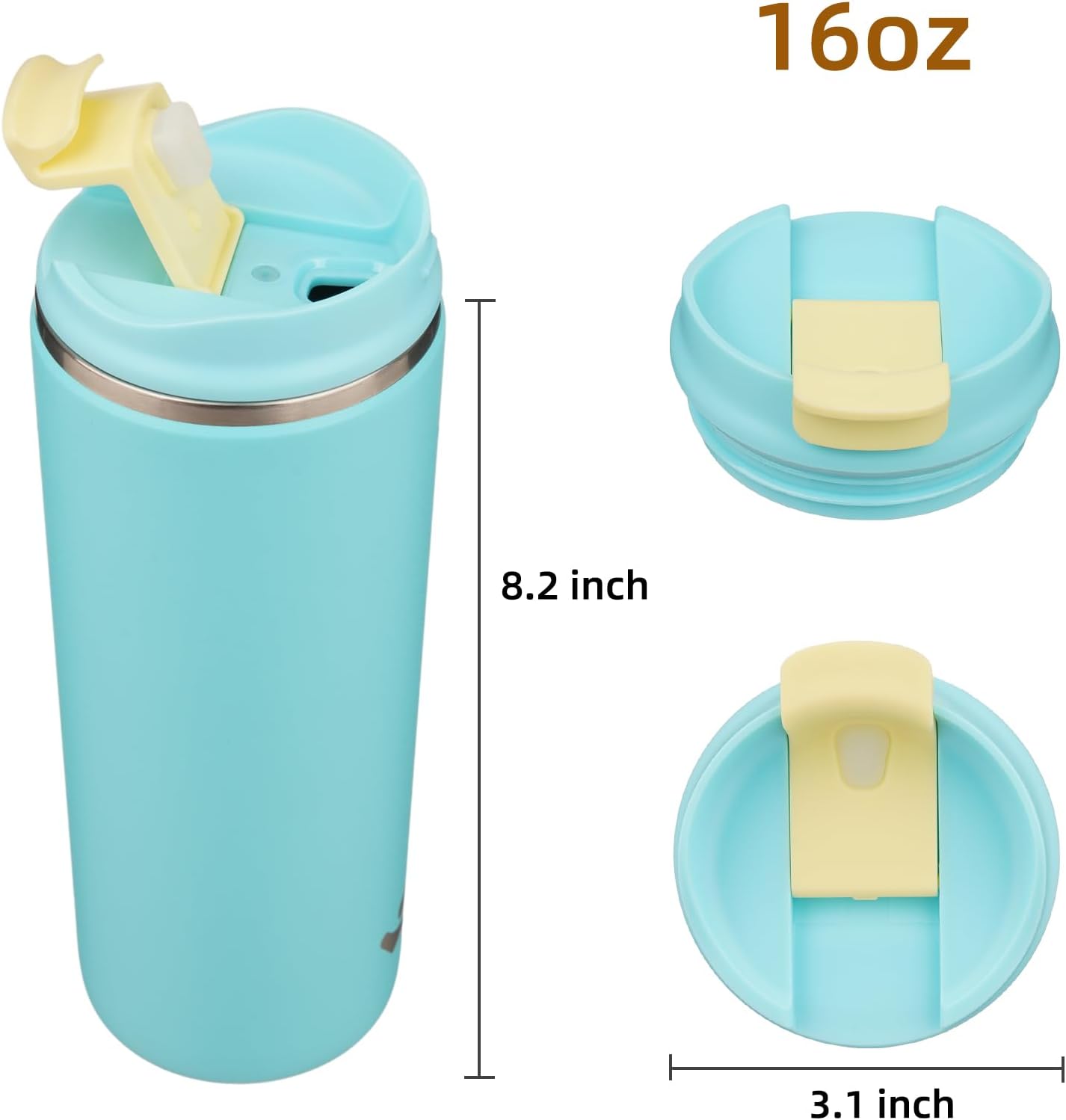 16oz Travel Coffee Mug with Lid, Insulated Stainless Tumbler | Caramel; BPA-free, leak-proof travel mug for hot coffee, iced coffee, office, home, camping, commute & daily use
