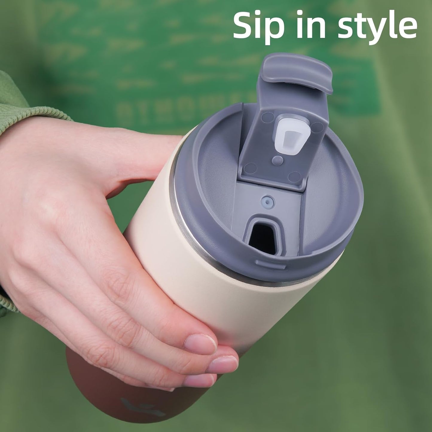 16oz Travel Coffee Mug with Lid, Insulated Stainless Tumbler | Caramel; BPA-free, leak-proof travel mug for hot coffee, iced coffee, office, home, camping, commute & daily use