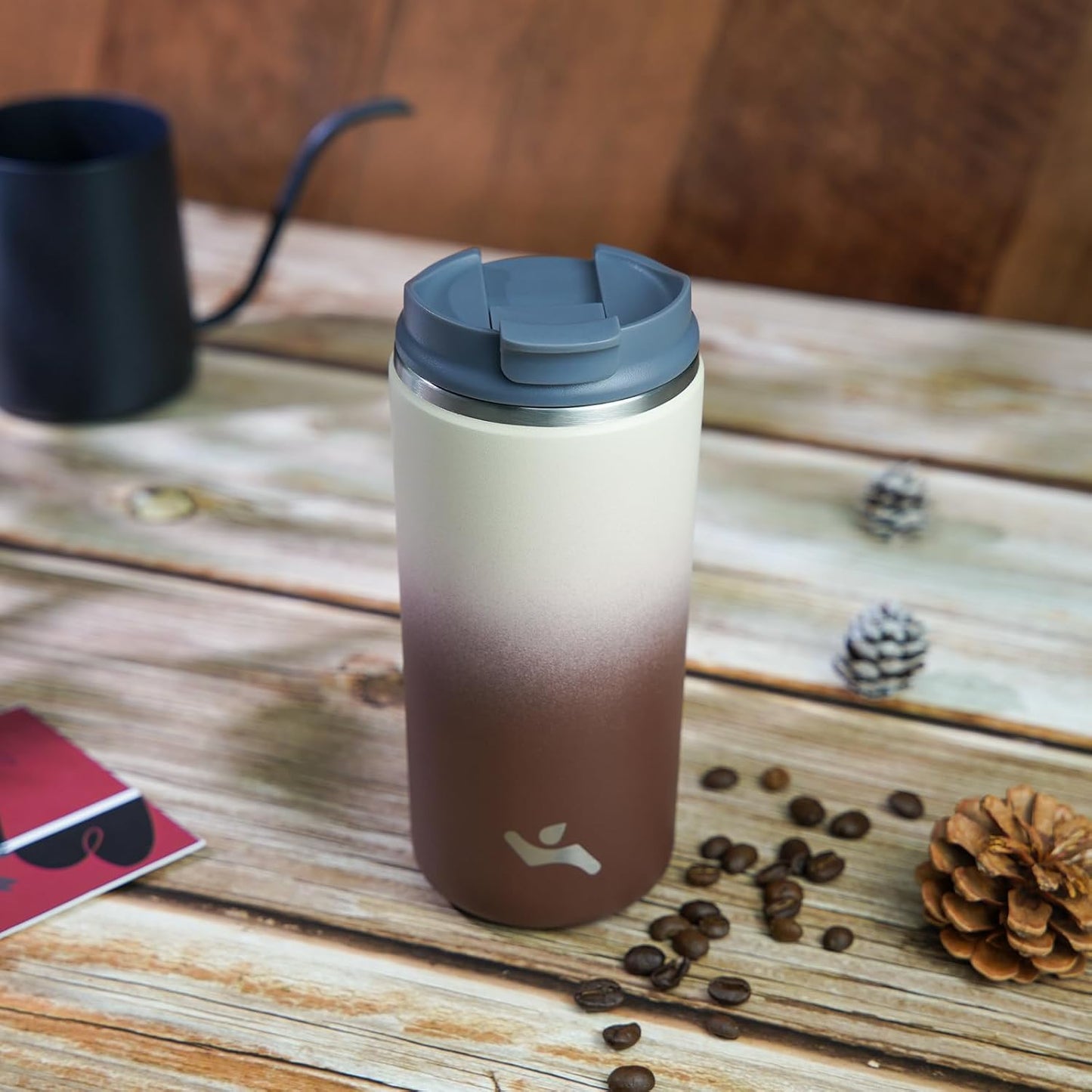 16oz Travel Coffee Mug with Lid, Insulated Stainless Tumbler | Caramel; BPA-free, leak-proof travel mug for hot coffee, iced coffee, office, home, camping, commute & daily use